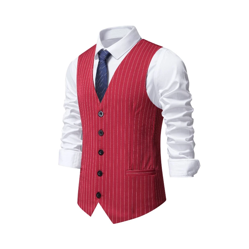 Men'S Formal Wear Waistcoat - 2026 New Red Striped Suit Vest