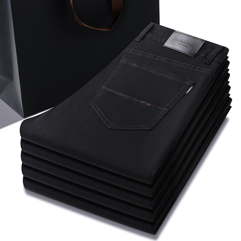 Men Formal Wear With Jeans - Pure Black Jeans Men's Summer Thin