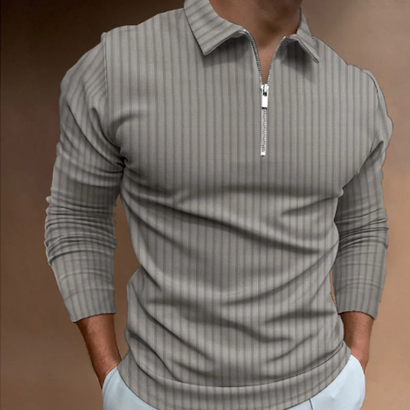 Men'S Polo Formal Wear - Men's Spring and Autumn Long-sleeved Striped