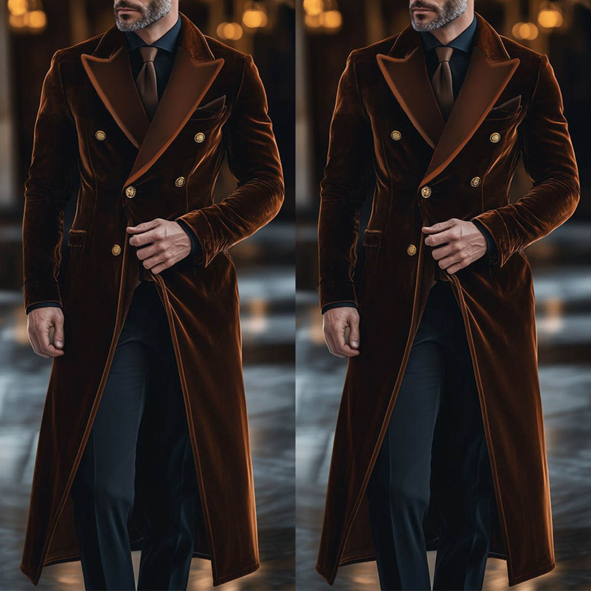 Men'S Formal Wear Waistcoat - Brown Velvet Men Long Coat Peaked