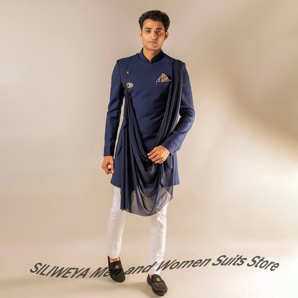 Men Formal Wear Indian - Elegant Men's Navy Blue Indian Style