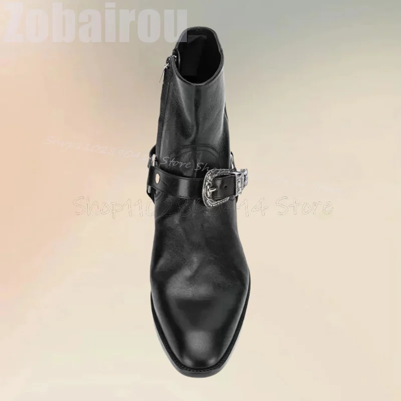 Men'S Luxury Formal Wear - Black Buckle Decor Square Toe Mid