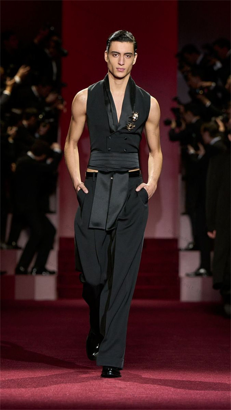 Men'S Formal Wear Waistcoat - Black Men Suits 2 Piece Vest+Pants