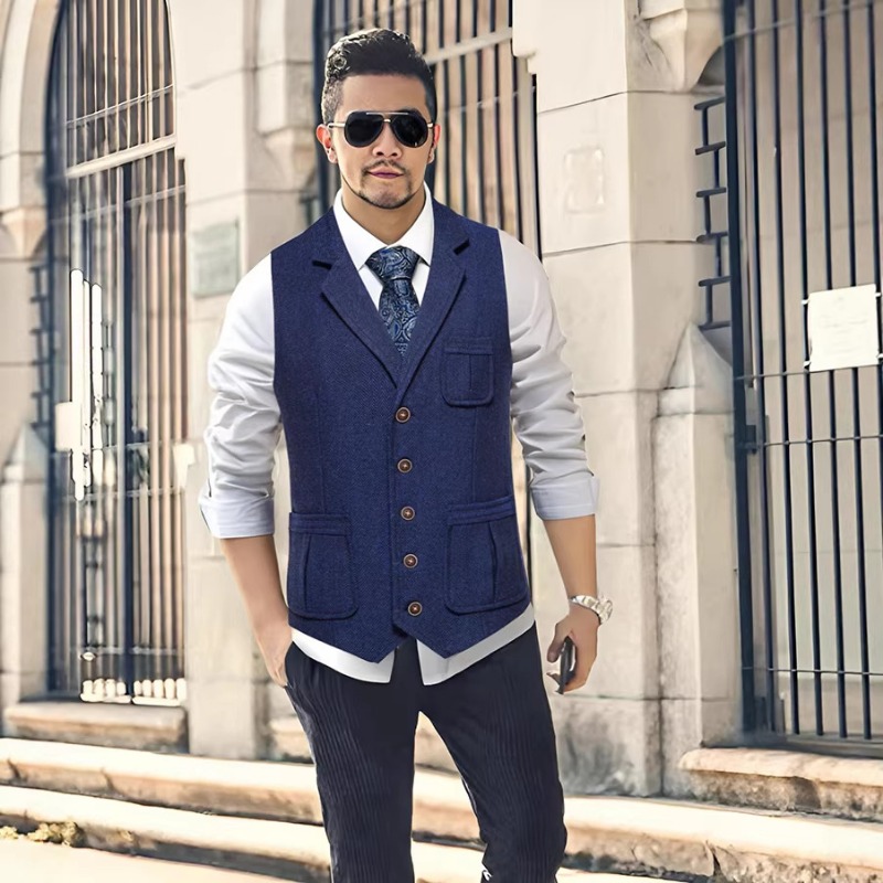Men'S Formal Wear Waistcoat - Men's Herringbone Tweed Suit Vest Notch