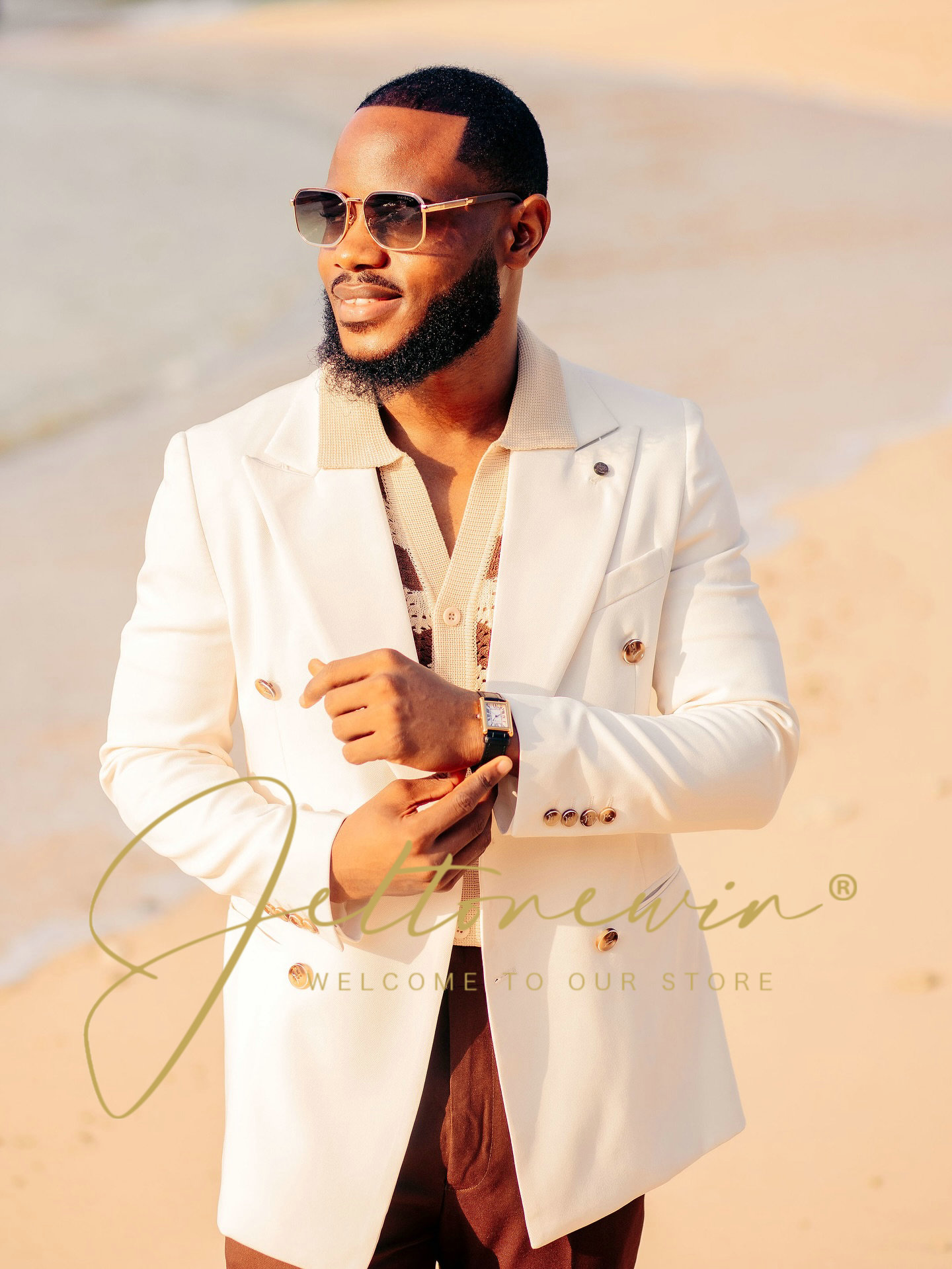 Men Formal Wear Brown - Men's White Double Breasted Suit with