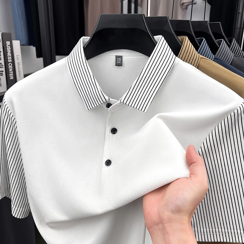 Men'S Polo Formal Wear - Mens Business Formal Polo Shirt Striped