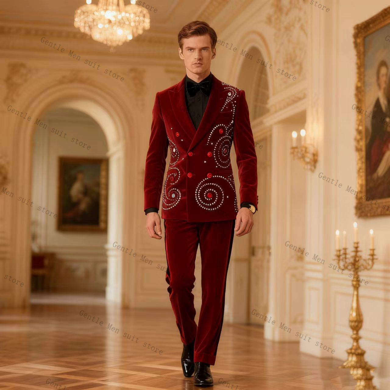 Men Formal Wear Red - Velvet Crystal Red Men Suit Set
