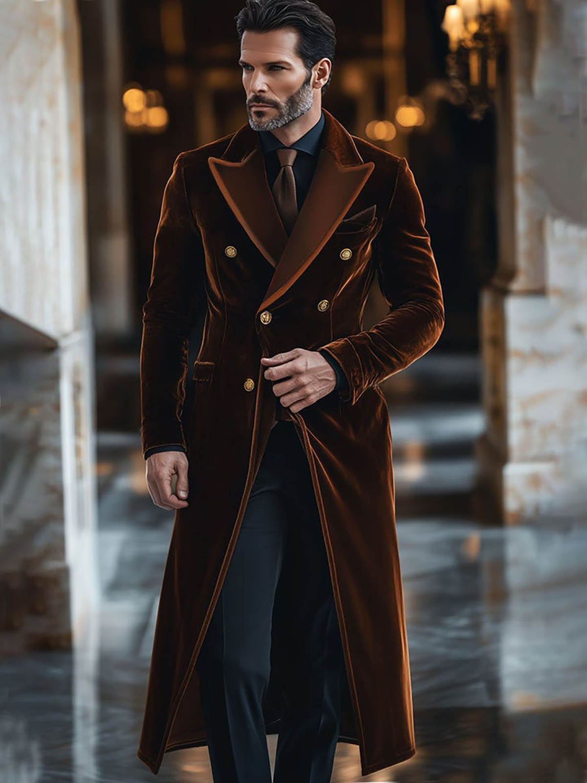 Brown Velvet Men Long Coat Pea - đánh giá và giá Men'S Formal Wear Waistcoat
