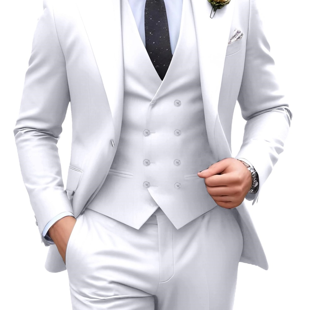 3 Pieces Solid Color Men Suits - đánh giá và giá Men Formal Wear Outfits