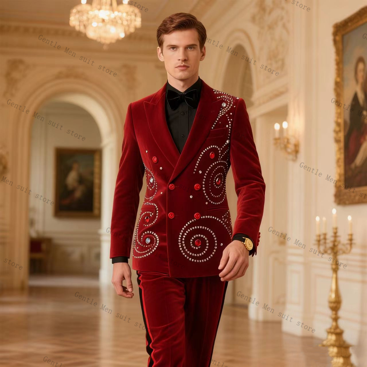 Velvet Crystal Red Men Suit Se - đánh giá và giá Men Formal Wear Red
