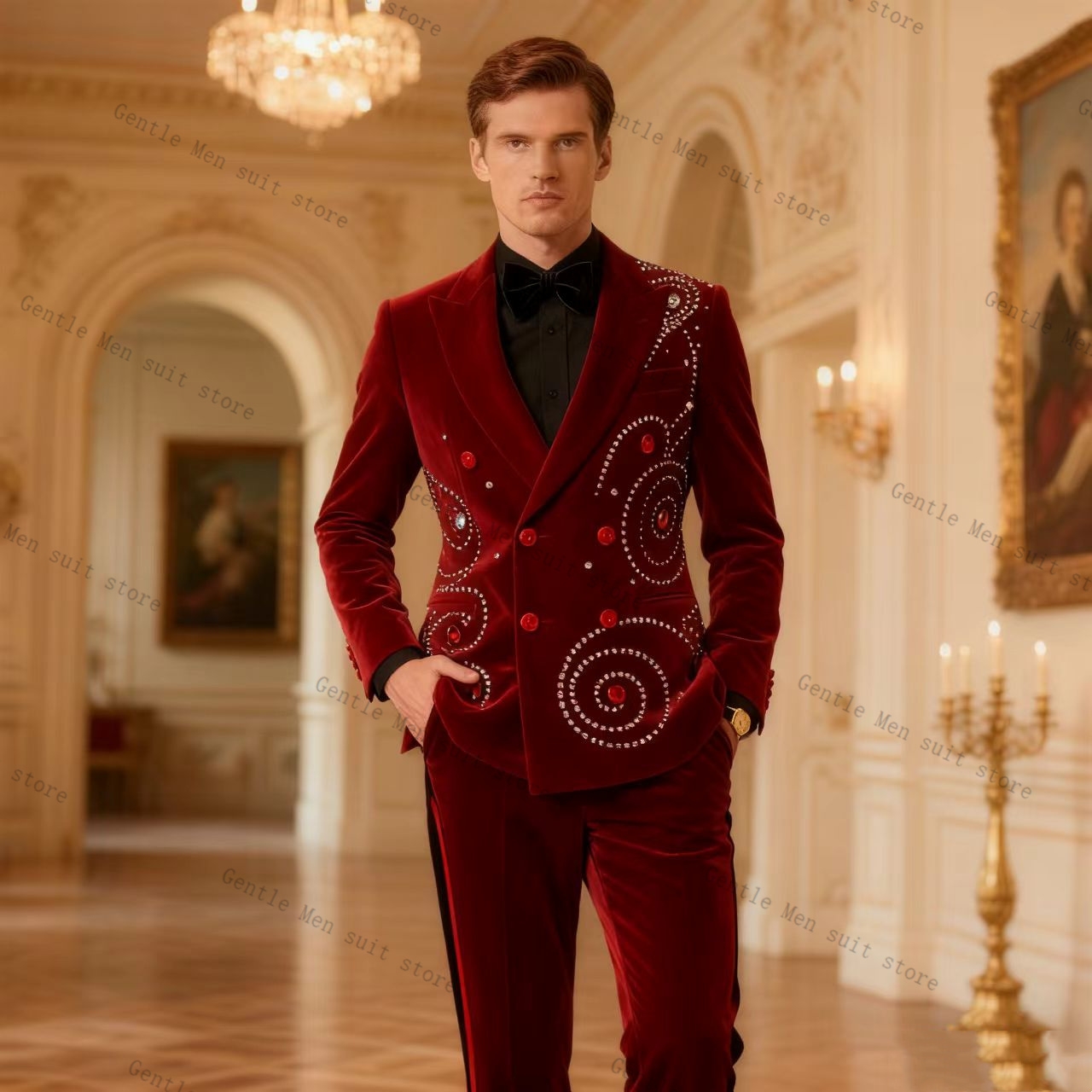 Velvet Crystal Red Men Suit Se - đánh giá và giá Men Formal Wear Red